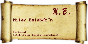Miler Balabán névjegykártya